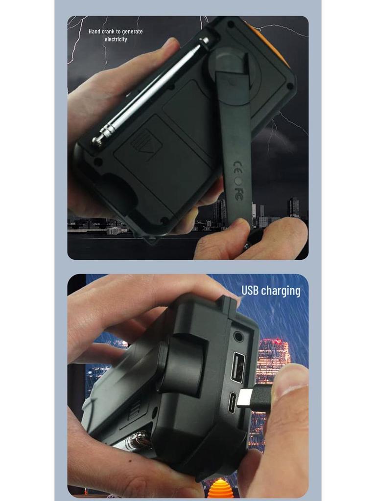 Outdoor Emergency Solar Crank Radio & Multi-Function Flashlight Power Bank