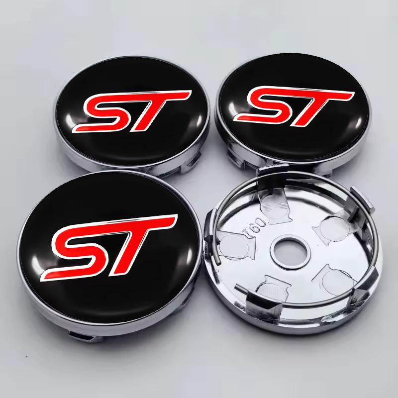 AJD1 4pcs 56MM 60MM ST Logo Emblem Car Wheel Center Caps Sticker Accessories For FORD Focus Kuga Explorer Mondeo Everest S-MAX