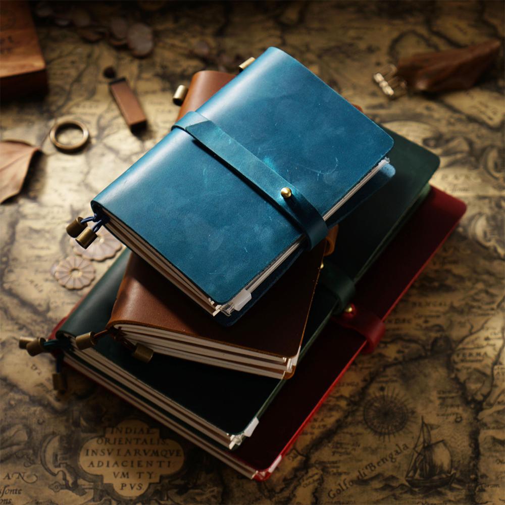 Functional Genuine Leather Journals Travel-Diary Durable Full-Grain Leather Cover Thick Tear-Resistant Souvenir-Notebook Custom