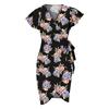 Women's Floral Print Dress Sexy V Neck Ruffle Sleeves Faux Wrap Ruched Bodycon Dress