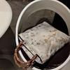 IELGY New Chinese Meilan Bamboo Chrysanthemum Original Pottery Brown Bamboo Bag, Hand Carrying National Style with Cheongsam
