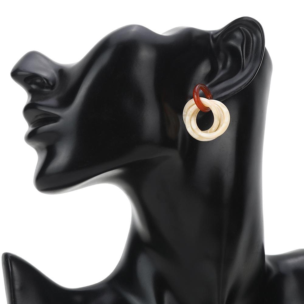 Acrylic Artistic Ring Earrings with Amber Texture Earrings and Three Rings Marble Pattern Autumn Earrings