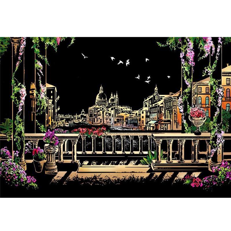 Pittura a Graffio Vista Notturna della Città di Yuelu - Serie Mondo Colorato, Regalo di Compleanno Creativo