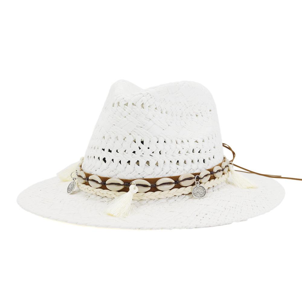 Khaki Womens Summer Hat Panama Sun Hat Hand Knitting Straw Hat Ladies Beach Sombrero Outdoor Male Female Fedora Fashion White