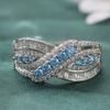 Aesthetic Inlaid White Sea Blue CZ Women's Ring Trendy CopperColor Geometry Hollow Daily Wear Party Jewelry Anniversary Gift