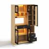 Mobile da Cucina in Stile Rustico, Mobile Contenitore ed Espositore con Ripiani Regolabili, Cassetto, LED a Colori Cambianti e Prese, 185 × 105 × 40 cm.
