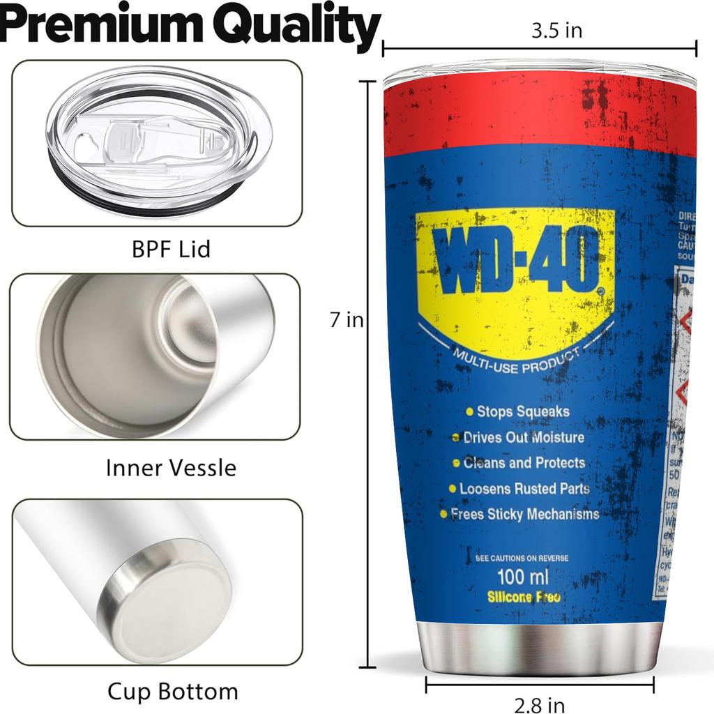 20oz Edelstahl Isolierter Becher WD40 Motorölfilter Aufdruck Doppelwandig mit Strohhalm und Deckel hält Kaltes Heißes Getränk Autobecher