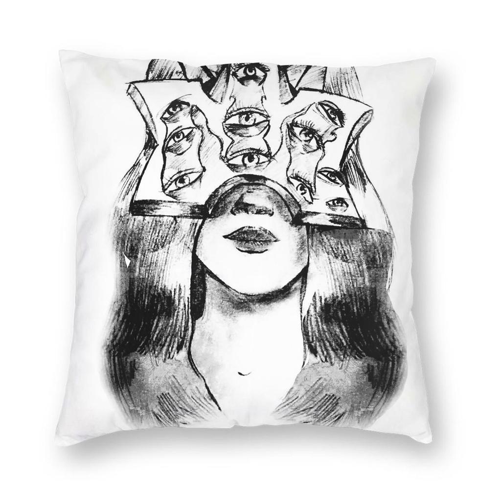Mysterious Eye Woman Pillowcase Polyester Linen Velvet Printed Zip Decorative Car Cushion Cover