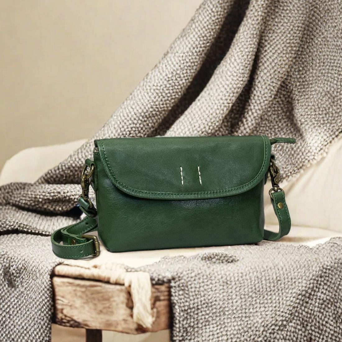 

Genuine leather handmade (pig nose) light luxury high-end soft leather retro first-layer cowhide messenger bag women s shoulder bag зелёный