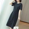 Southeast Asia Plus Size Mid-Length Striped Short Sleeve Waist-Cinching Dress, Korean Style 2026