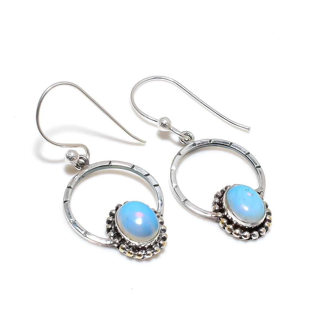 Natürliche Milchopal Edelstein Ohrringe, 925 Sterling Silber Ohrringe, Handgemachte Boho Silber Schmuck Ohrringe, Geburtstagsgeschenk für Frau