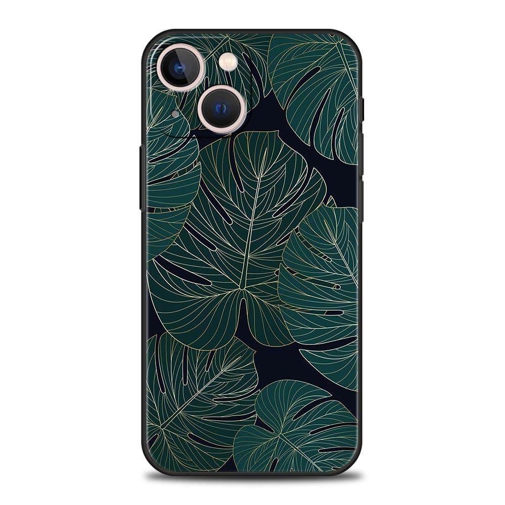 Leaves Monstera Green Phone Case For iPhone 17 16 15 Pro Max 11 12 13 14 7 8 Plus SE 2020 X XR XS Cover Soft Black