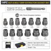 14Pcs Nut & Bolt Grip Extractor Socket Set 1/4''-3/8'' Hex Adapter Extraction Socket Set Bolt & Nut Remover Removing Bolts Nuts