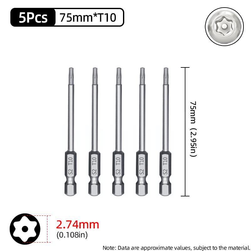 Μύτες Μαγνητικού Κατσαβιδιού Torx 75mm Ασφαλείας Αντιπαραβίασης Μύτη T6-T40 Κοίλη Κεφαλή Δαμασκηνιάς S2 1/4'' Εξάγωνο Χειρός Ηλεκτρικά Εργαλεία