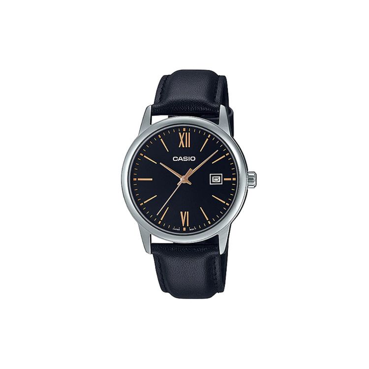 

Casio Standard Series Minimalist Small Round Watch Business Casual Fashion Quartz Movement Leather Strap Men watches Black MTP-V002L-1B3 Regular Watch Box,Black Dial