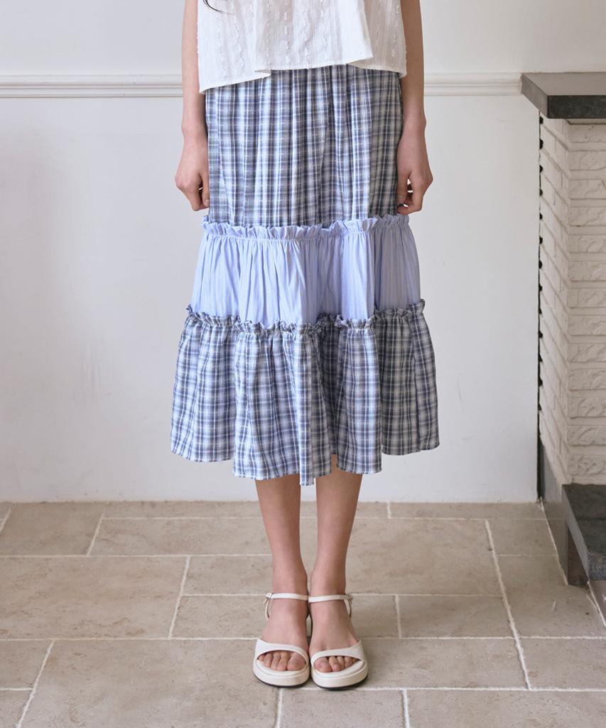 The Green Lab Vintage Tiered Check Skirt [Blue]