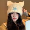 Women Winter Crochet Hat Cats Ear Knitted Hat for Girl Skiing Cycling Warm Winter Snow Hat for Christmas Present