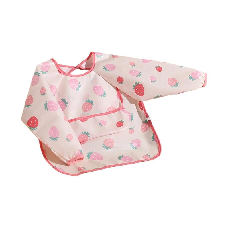 Miękki Lekki Śliniak do Karmienia Dziecka z Pełnym Zakryciem Rękawów, Wielofunkcyjny Fartuch z Kieszenią na Jedzenie dla Niemowląt i Małych Dzieci