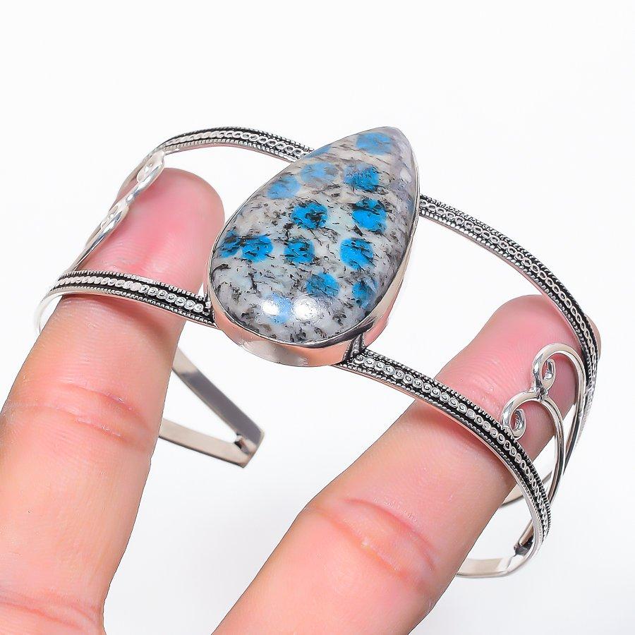Natural K2 Blue Azurite Gemstone 925 Sterling Silver Cuff Bangle Adjustable s5v18