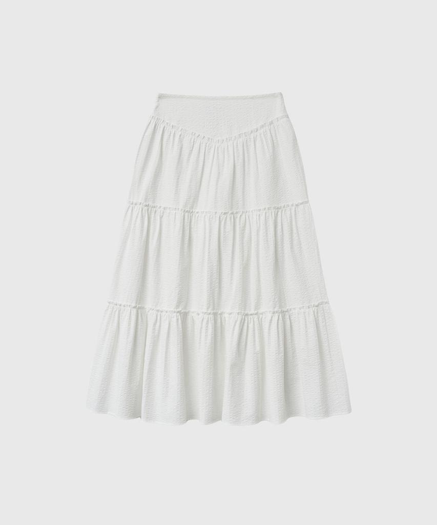 General Idea Shirred Tiered Long Skirt [White] / Gf2Lsk511