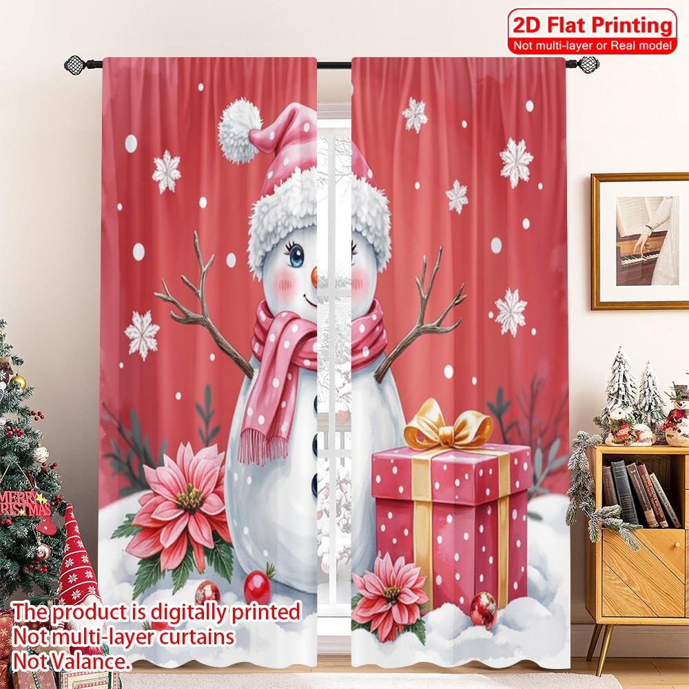 

2pcs 2D flat printing Merry Christmas Popular Party Window Curtains Cute Snowman Christmas Gift_a Polyester Without Electricity 52.50×116.00 CM 2pcs