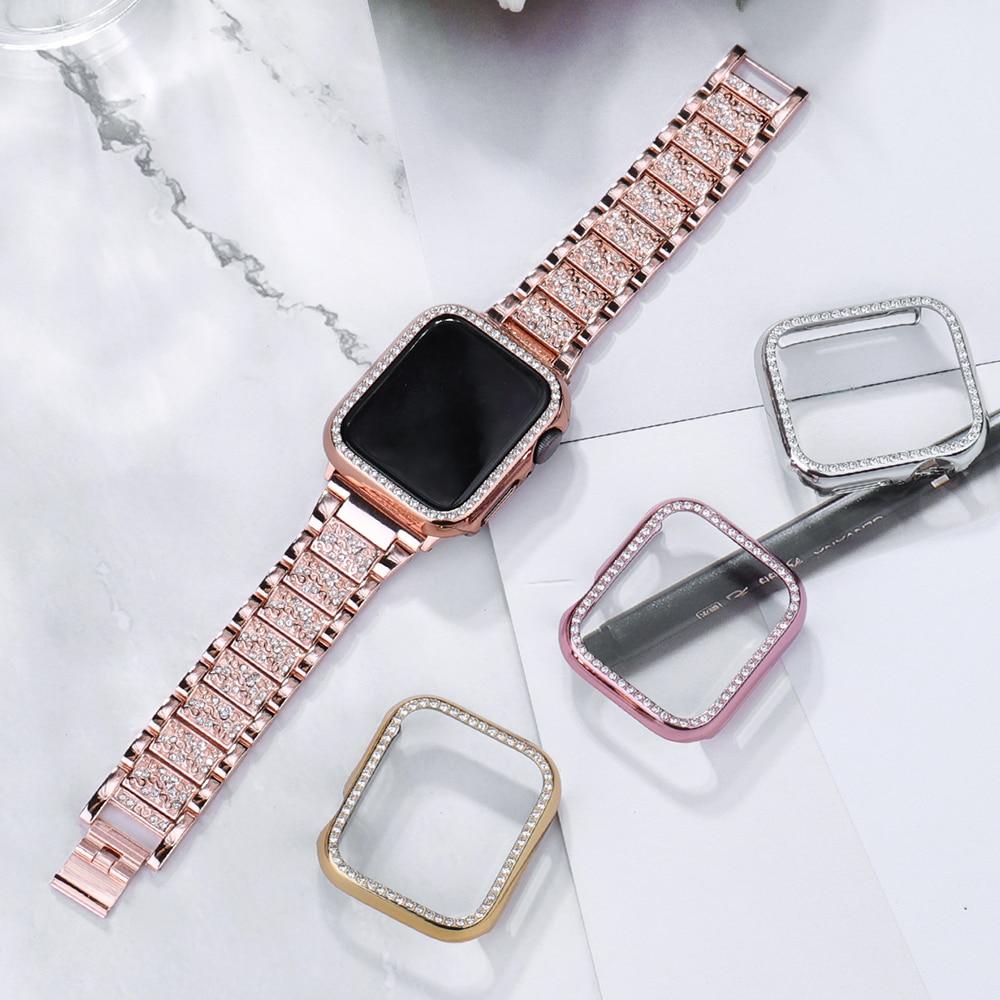 Cinturino + cassa con diamanti per Apple Watch Series 6 5 4 3 2 1 Se  cinturino da donna in acciaio inossidabile 38MM 40MM 42MM 44MM accessori  bracciale acquista in modo economico —