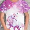 Children's Cartoon Unicorn Printed Colorful Round Neck T-shirt Girls Fashionable Soft Comfortable T-shirt