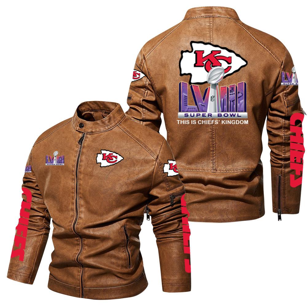 Spring and Autumn pu locomotive motorcycle leather jacket large size leather jacket NFL Super Bowl Chiefs leather jacket