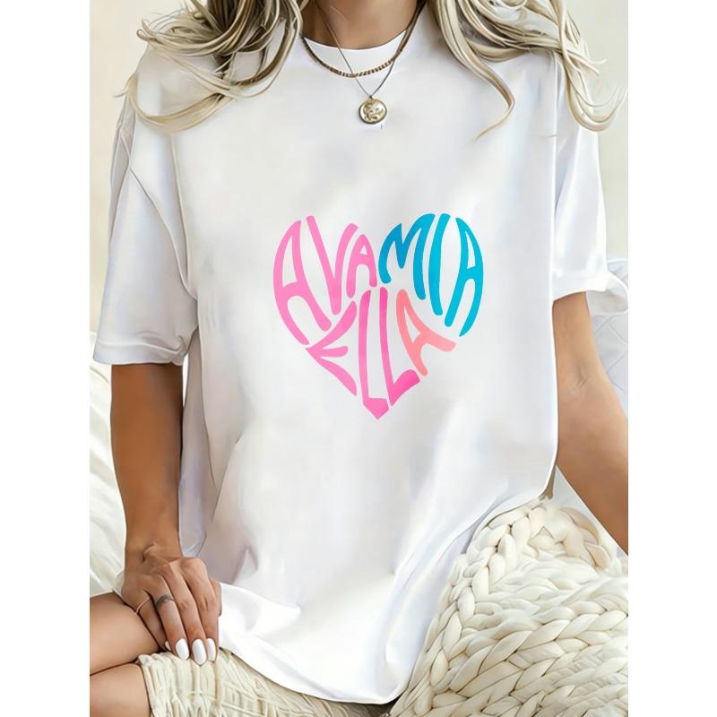 Oversized T Shirt Black Avamia Bella Heart Graphic Print Casual Streetwear Fashion Top For Women Summer Outfit