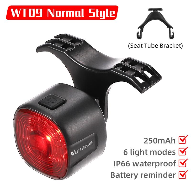 WEST BIKING Bicycle Rear Light Smart Brake Sensing Rear Light IPX6 Waterproof LED Charging Taillight Bicycle Tail Light WTO9 Normal Style