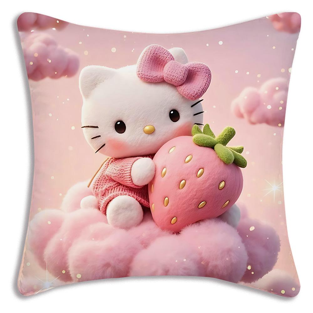 Cute Pink Hello Kitty Cartoon Pillowcase, Sofa Decoration Home Decor Double-Sided Printed Cute Cushion Cover