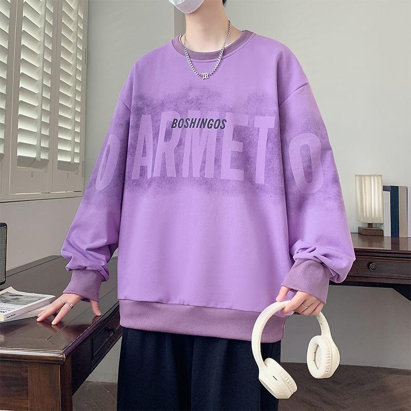 Spring Autumn Round Neck Letter Printing Sweatshirt Male Long Sleeve Casual Fashion Bottomed Pullover Top Men