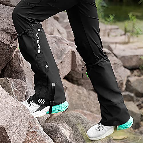 ROCKBROS Waterproof Hiking Gaiters, Lightweight, Mud and Sand Protection, Durable, Long Gaiters with Storage Bag, Unisex (L/XL) for Rain, Snow, and In