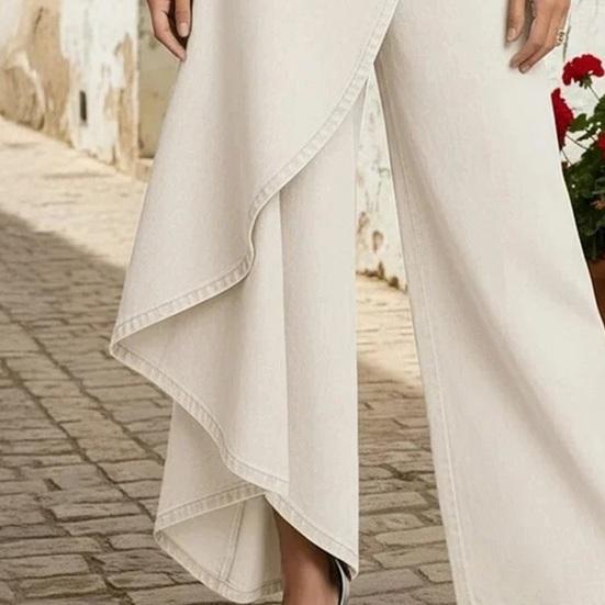 Flowy Jeans for Women High Waisted Asymmetrical Wrap Denim Pants Button Up Wide Leg