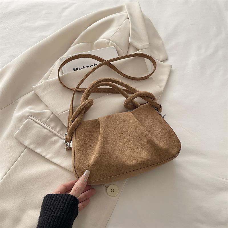 Fashion Deerskin Fleece Frosted Folds Portable Cloud Bag Women's Simple Crossbody Fleece Leather Dumpling Bag