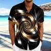 Camisa de Manga Corta con Estampado de Ola Degradado Negro y Dorado para Hombre 2026, Nuevo Top Casual de Verano, Camisa Hawaiana, Tejido Cómodo