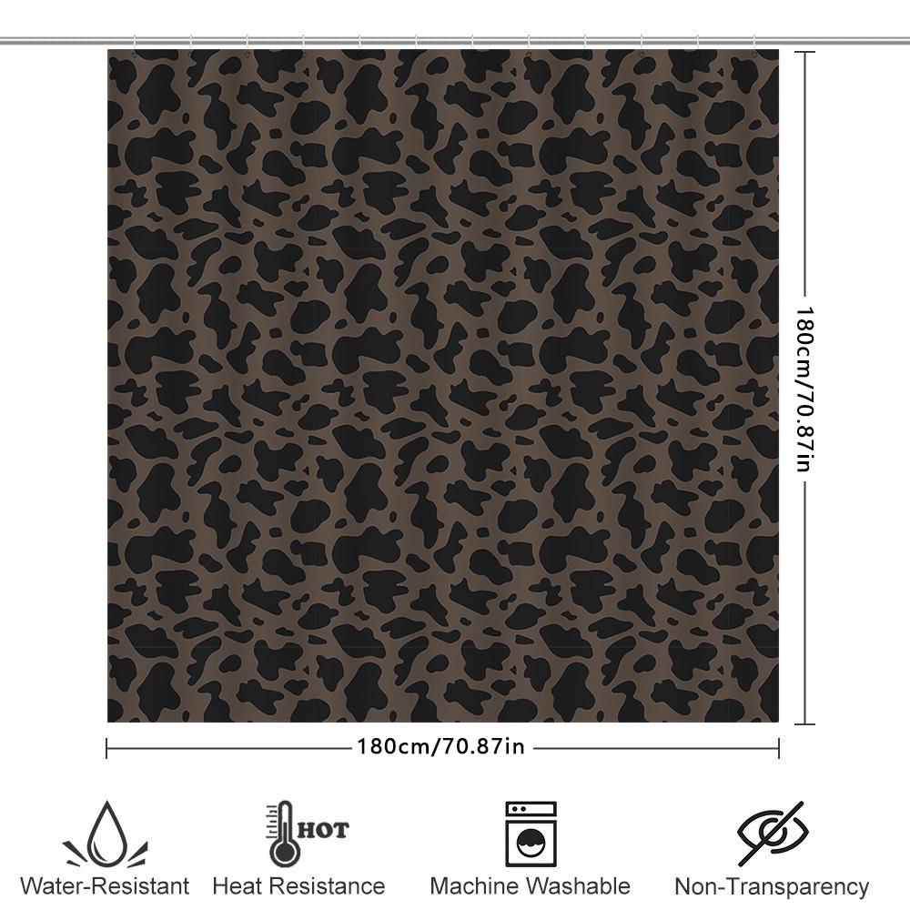 Animal Print Shower Curtain Waterproof Bath Decor Large Size Modern Home Decorative Dark Brown Cow Pattern (180X180Cm)