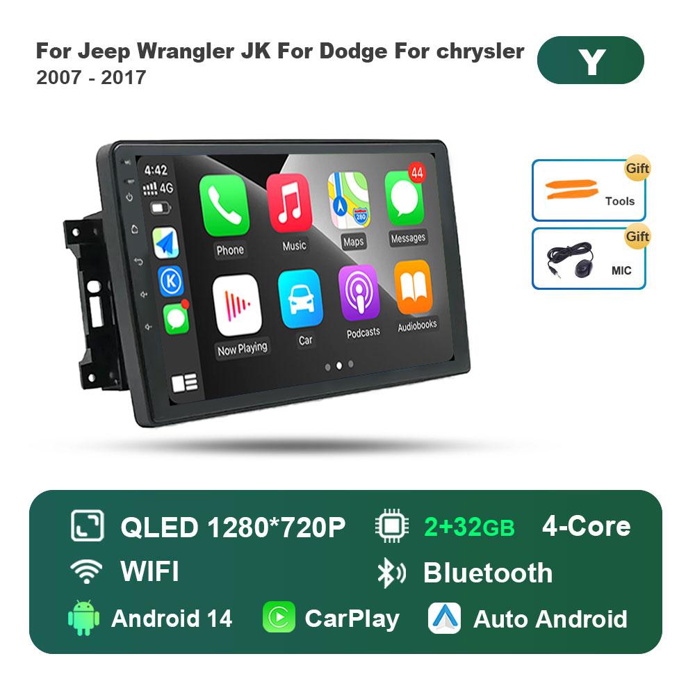 for Jeep Wrangler JK For Dodge For chrysler 2007 - 2017 Car Radio Multimedia Player Android 14 BT 4G DSP Stereo WiFi Auto Tools