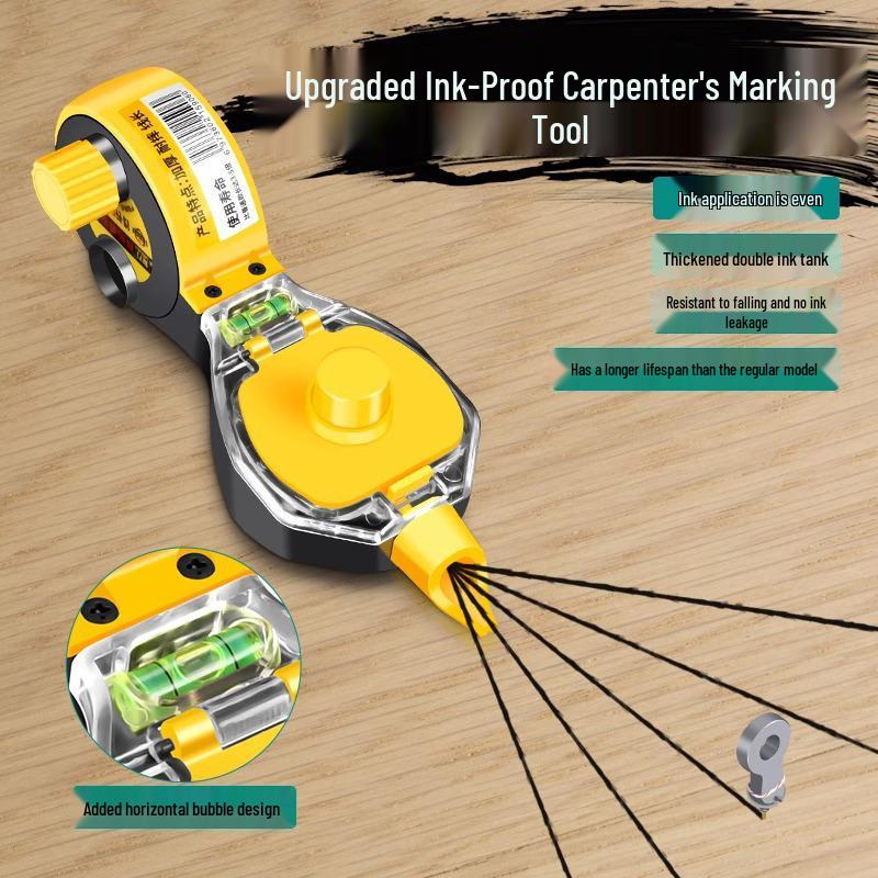 Durable Carpentry Ink Marker for Construction Layout, Drop-Resistant Plastic Liner, Manual and Automatic Wood Line Drawing Tool