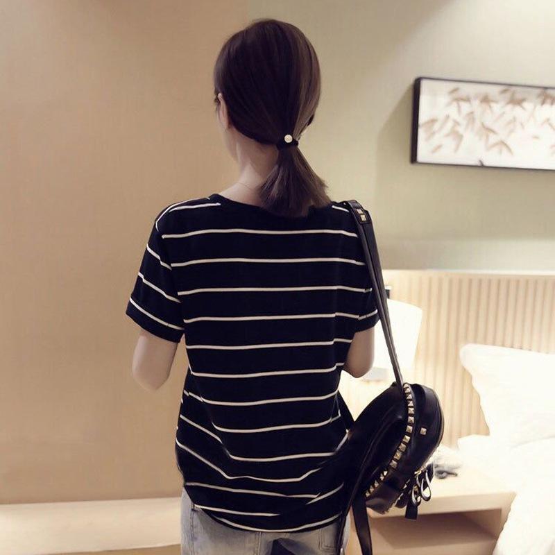 Pruhovaná trička s krátkým rukávem do O-výstřihu Dámské Volné Tenké Studentské tričko Dámské Dámské Běžné Dámské Topy