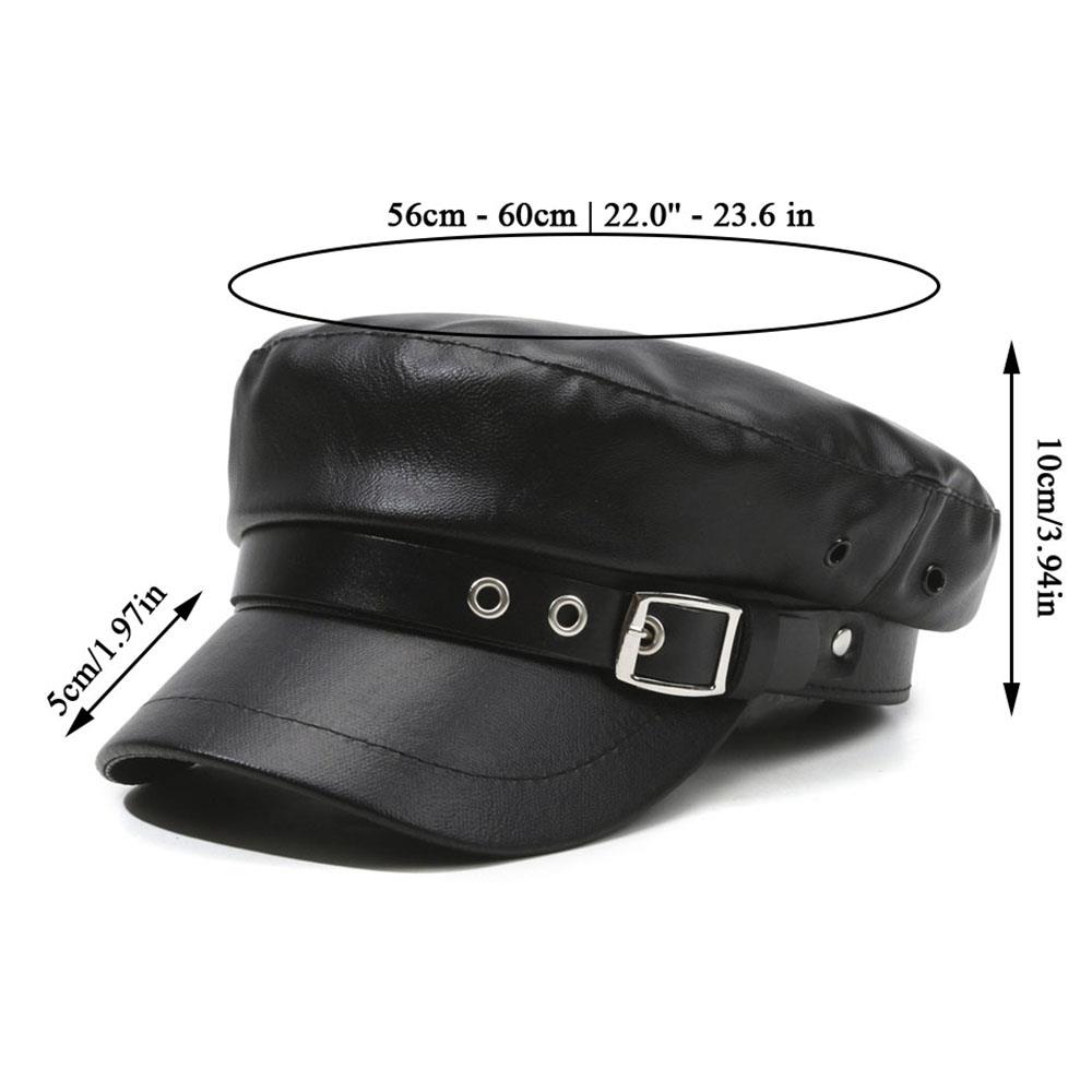 Neue Mode Damen Schwarzer Lederhut Biker Schiebermütze Hip Hop Kappe Damen Unisex Barett Kapitän Matrose Schirmmütze Schiebermütze Mode