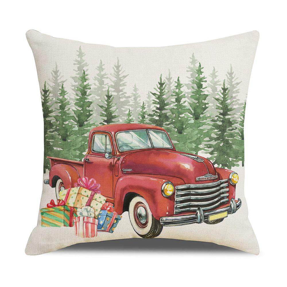 Modern Simple Christmas Linen Cushion Cover Retro Style Christmas Elements Printed Cushion Cover Holiday Decoration