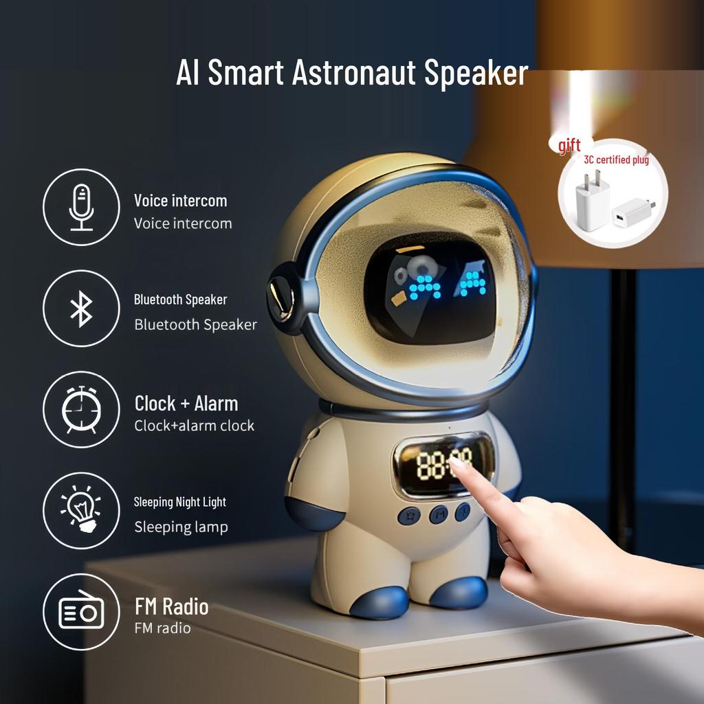 Astronaut AI Bluetooth Alarm Clock Speaker with Radio & TF Card Support