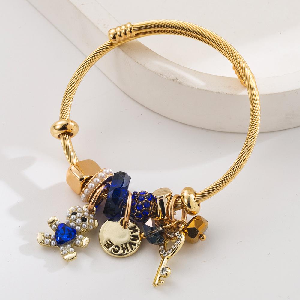 Bear Key Crystal Pendant Titanium Steel Non-Fading Bracelet Wholesale for Women