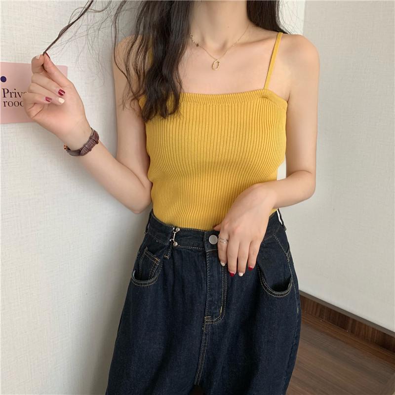 Summer New Women's Korean Version of All Matching Slim Sexy Spice Simple Knit Small Vest Bottom Halter Top