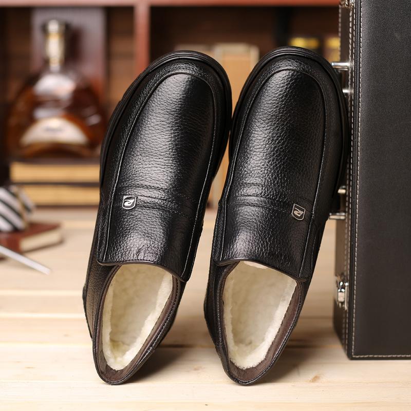 Buty z prawdziwej skóry Męskie Zimowe Botki Ciepła Bawełna Zimowa Skóra Bydlęca Męskie Obuwie Czarne Botki A1883