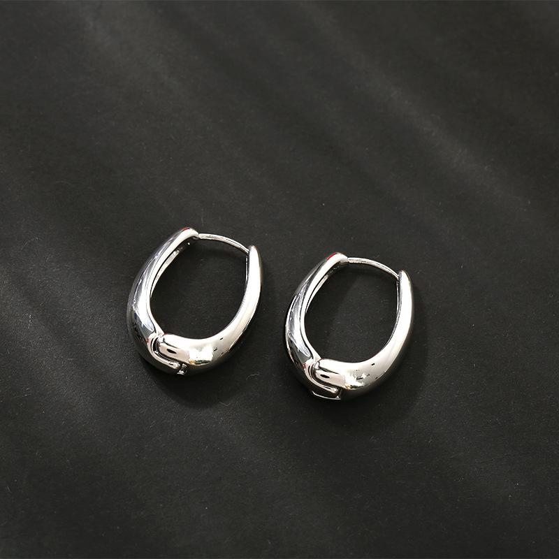 Geometry Irregular Smooth Metal Ear Buckle Earrings for Women Girls Vintage Fashion Gold Color Oval Earrings Punk Zircon Set