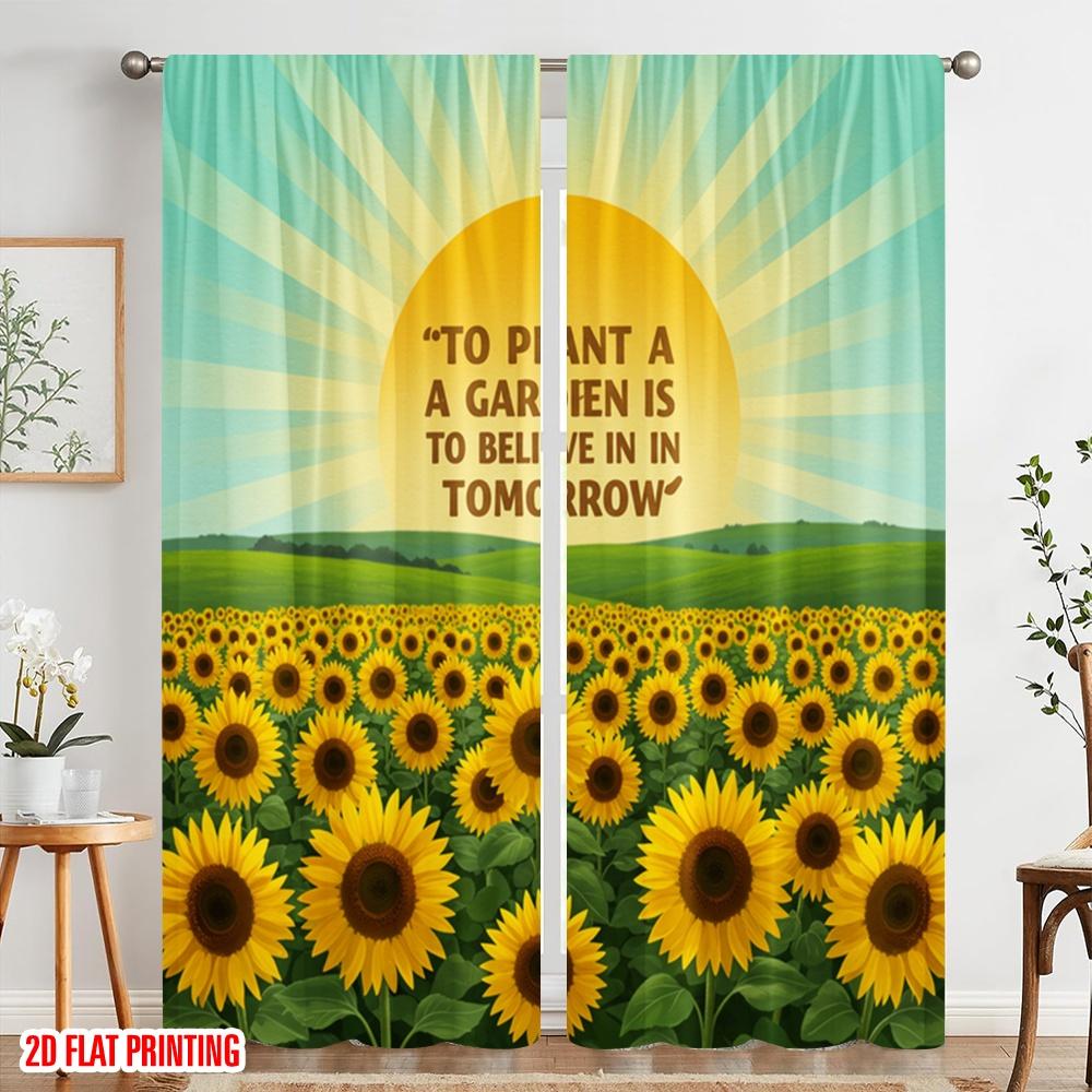 2pcs 2D Flat Printing Drapes Sunflowers Belief Tomorrow Garden Polyester Without Electricity Party Decorations for Room Bedroom