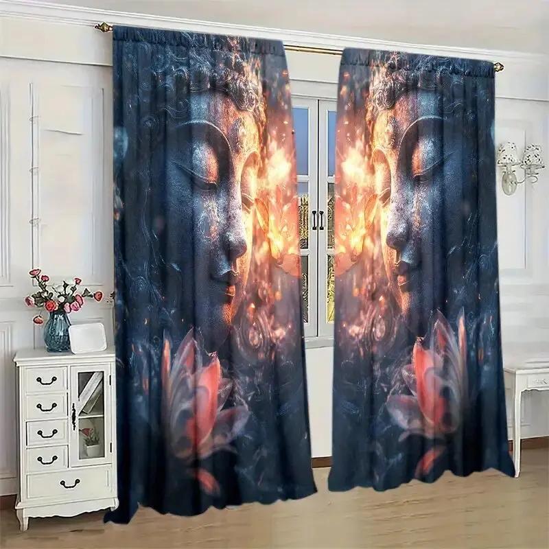 Stone Buddha Statue Printed Curtains Christmas Decorations Bedroom Living Room Home Decoration Curtain For Area Made Of Polyester
