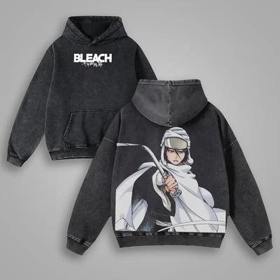 Anime Bleach Kuchiki Rukia Printing Hooded Men Women Cotton Hoodies Vintage Washed Pullover Harajuku Male Oversized Sweatshirt